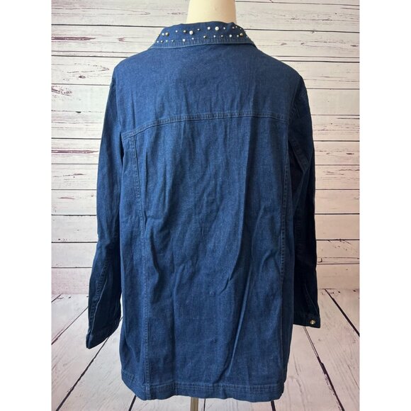 Quacker Factory Denim Trucker Jacket Plus size 1X Jean coat NWT Full Zip Studded - Picture 4 of 11